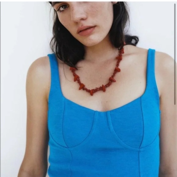 ZARA Corset Stitch Mini Bodycon Blue Dress - Picture 4 of 11